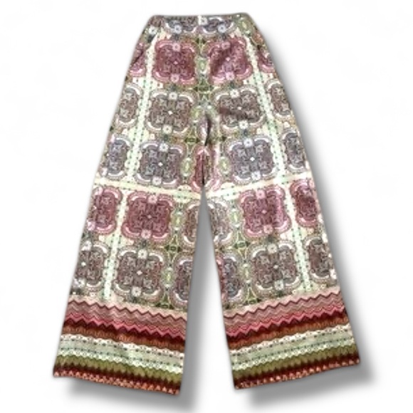 Ciebon Pant Satin wide leg- fully lined fits green red multi high waist NWT - Picture 12 of 16